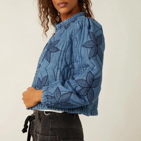 NEW Free People Quinn Quilted Jacket IN  Indigo Combo 1125 6s3 - Picture 2 of 8